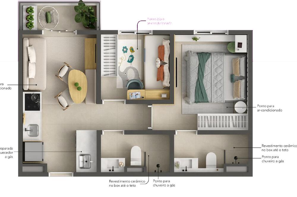 Planta Planta Meio do Uni com 42,85 m²