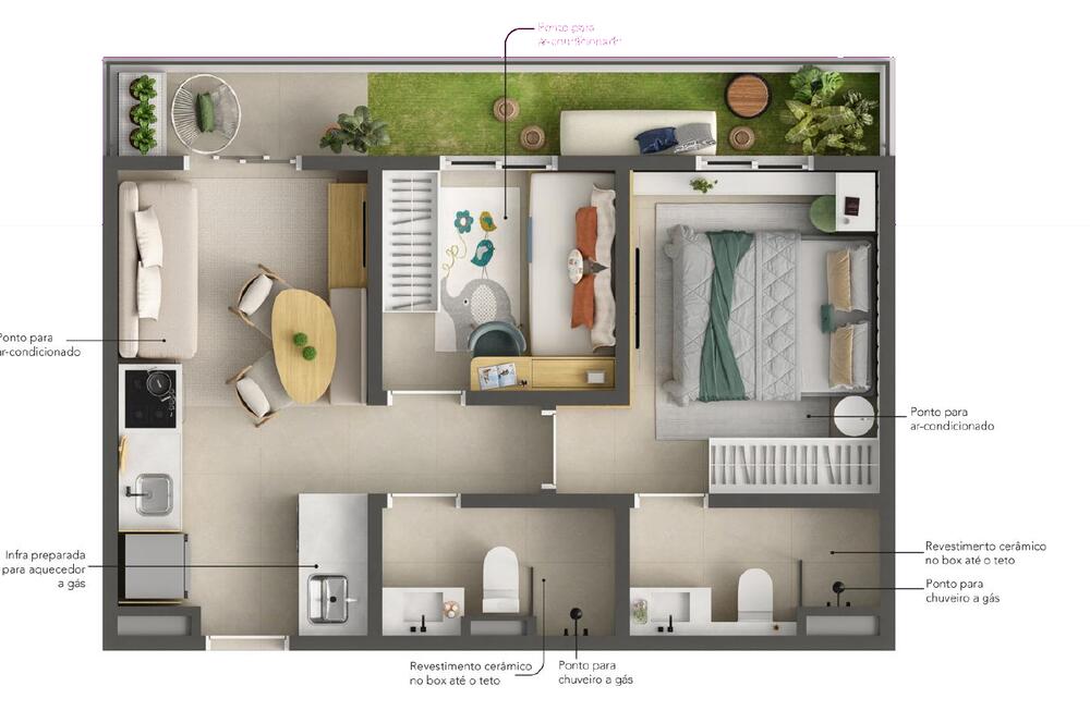 Planta Planta Meio Garden do Uni com 47,82 m²